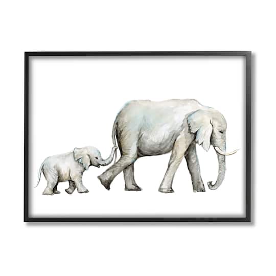 Stupell Industries Baby Elephant Mother Watercolor Painting Nursery Safari Animals Framed Wall Art